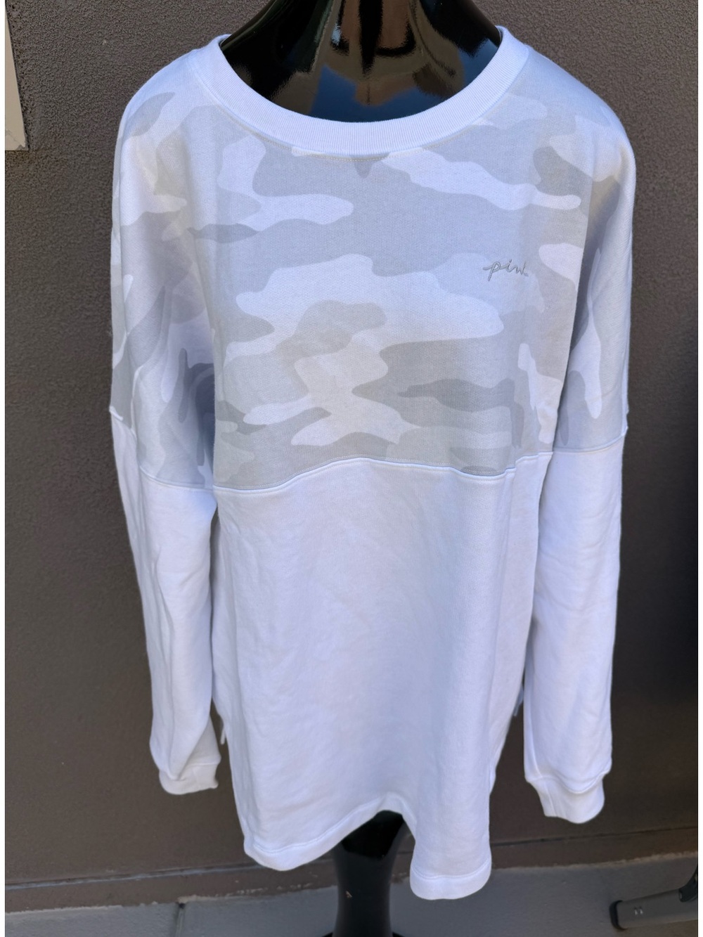 NWT PINK Victoria’s Secret Camo Colorblock Varsity Campus Crew - XL